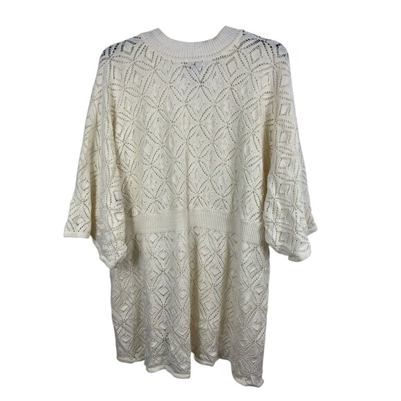 VTG Only Necessities Cream Open Knit Short Sleeve V-neck Beachy Sweater 2x - Picture 5 of 12